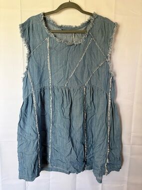 APNY Denim Frayed-Edge Sleeveless Top - Size XL